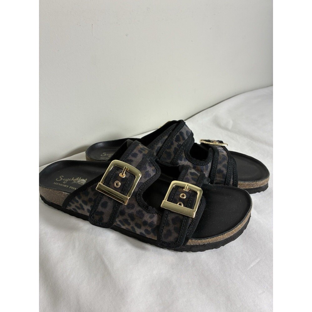 Seychelles Women's Sandals sz 7 animal print gold buckles comfort memory foam